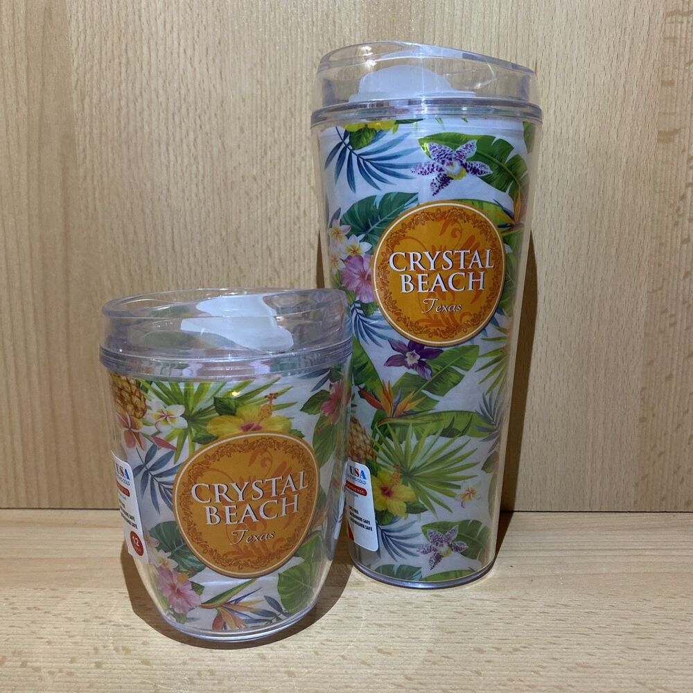Crystal Beach TX Tropical Print Plastic Tumbler Set 12oz 22oz